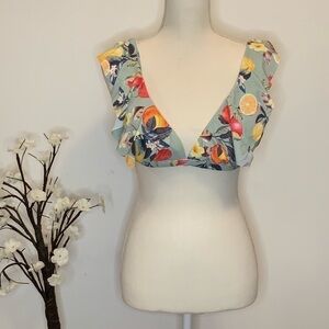 Women's Soft Ruffle Bralette Bikini Top - Kona Sol Sage Green- NWOT